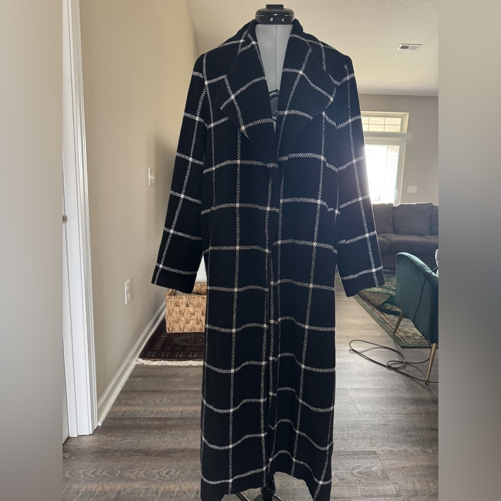 Black and White Plaid Long Coat